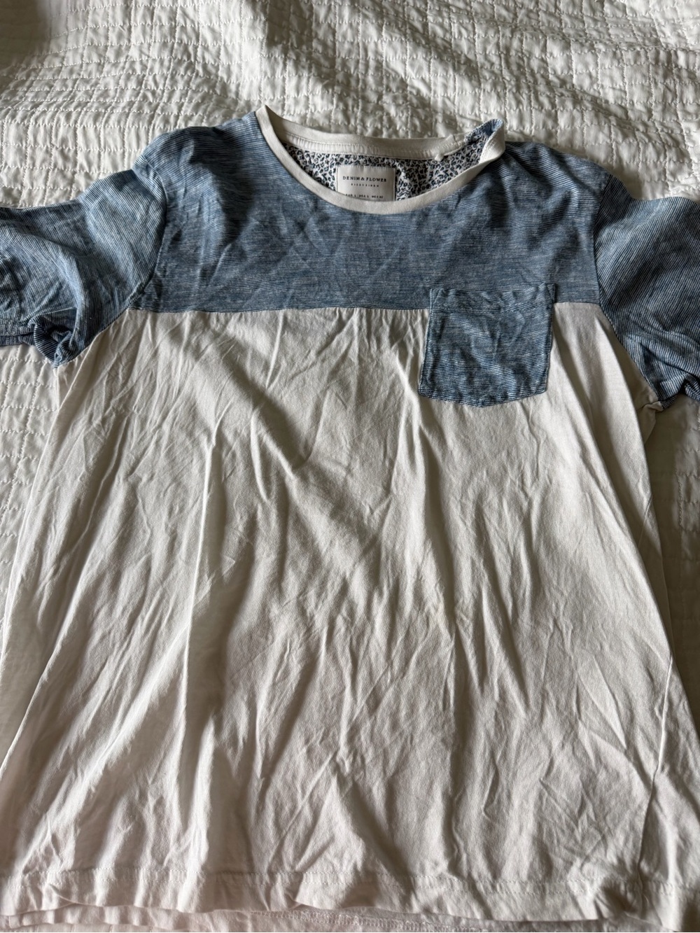Denim & Flower Blue and White Raglan Pocket Tee